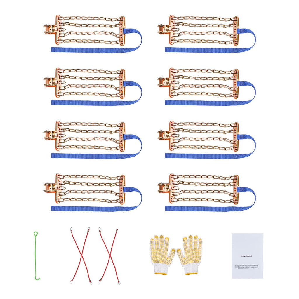 8 PCS Snow Chains, Tire Traction Wheel Chains for Tire Width 9.2-11.2 in/235-285 mm, Manganese Alloy Steel Emergency Tire Chains for Cars, Pickups, SUVs, and Trucks