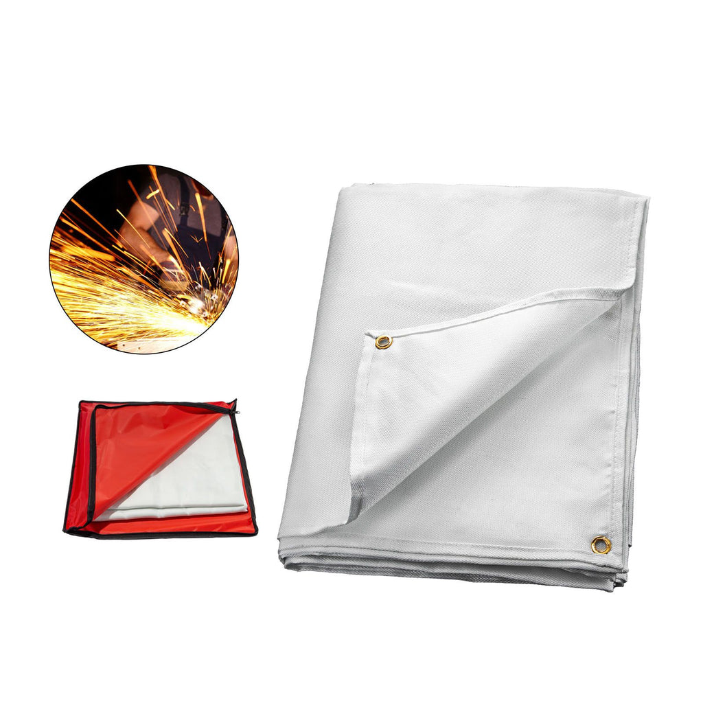 8 x 10 Ft Welding Blanket White Fiberglass Blanket Portable Fiberglass Fire Retardant Blanket Welding Mat Welding Fireproof Thermal Resistant Insulation With Carry Bag