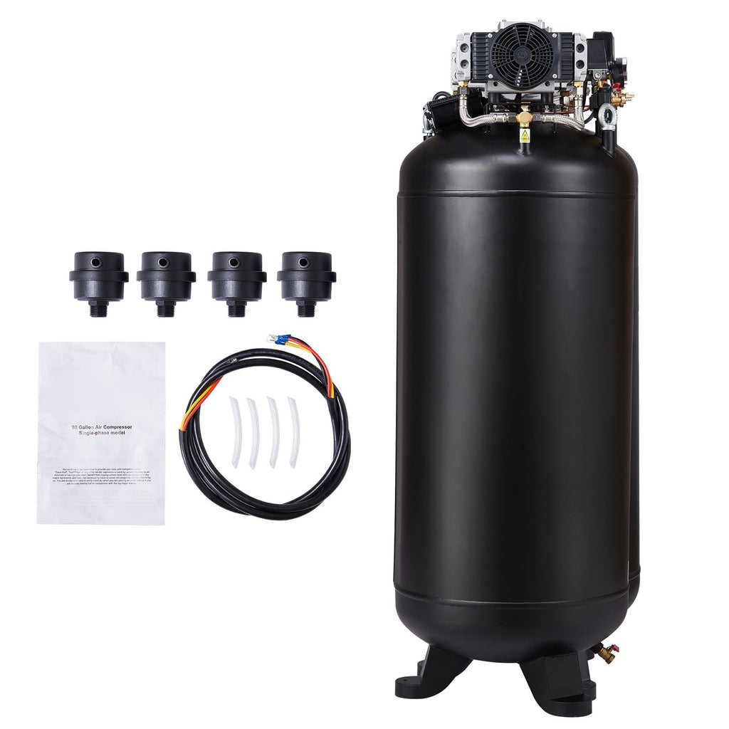 80 Gallon Air Compressor, 6.5HP 15.5SCFM@90 PSI, 145PSI Oil Free Stationary Air Compressor Tank, 86dB Ultra Quiet Compressor for Industrial Manufacturing, Construction Sites, Auto Repair