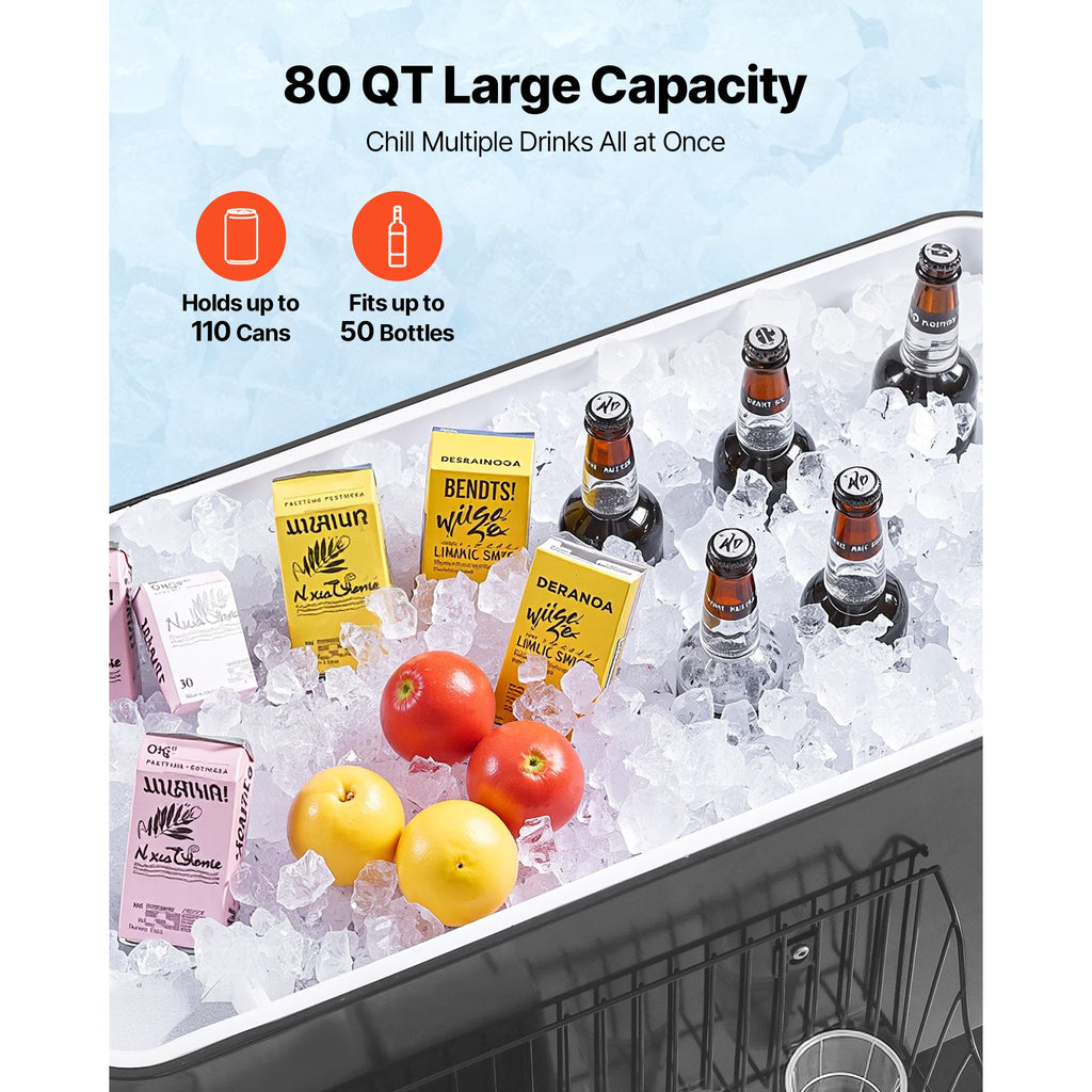 80 Quart Rolling Ice Chest, Holds up to 50 Bottles / 110 Cans, Portable Patio Party Bar Drink Cooler Cart with Bottom Shelf, Beverage Pool with Side Basket and Bottle Opener, Black image 2