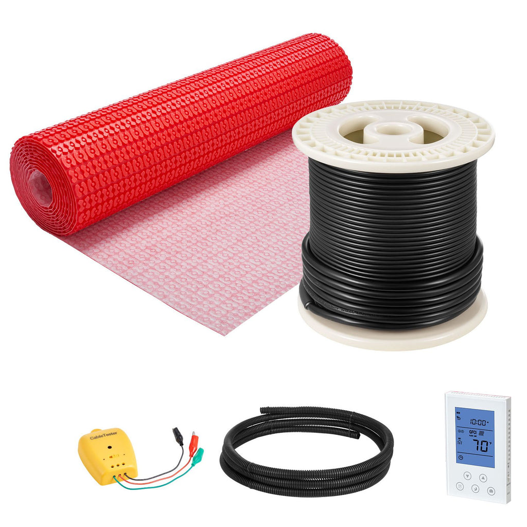 80 sqft Floor Heating Mat System, 120V Electric Radiant Heated Floor System, with Decoupling Membrane & Smart Control Thermostat & Alarm, Easy Installation for Tile, Stone, Vinyl