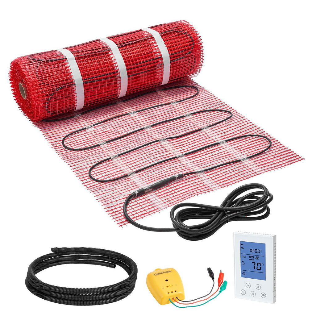 80 sqft Self-Adhesive Mesh Floor Heating Mat System, 120V Electric Radiant Heated Floor System, with Smart Control Thermostat & Alarm, Easy Installation for Tile, Stone, Vinyl