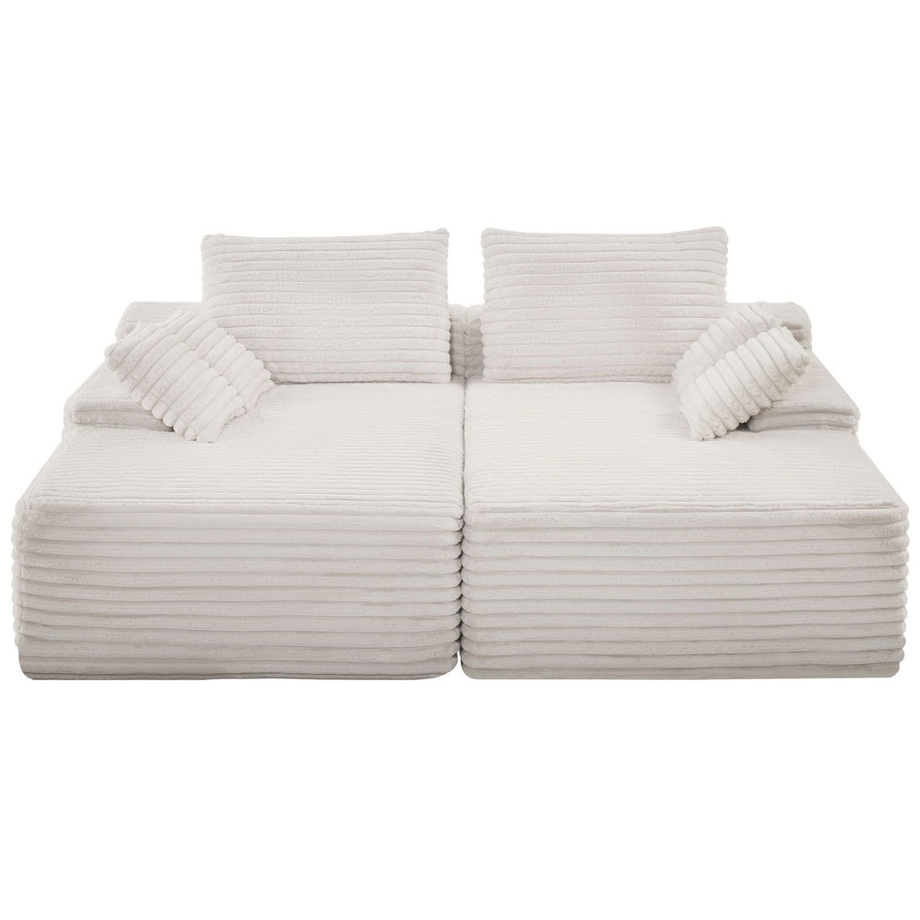 82.7-Inch Oversized Double Chaise Lounge, Corduroy Fabric Sectional Sofa, Cozy Deep Seat Loveseat Sofa with Soft Cushions and Throw Pillows for Living Room Bedroom, No Assembly Required, Beige