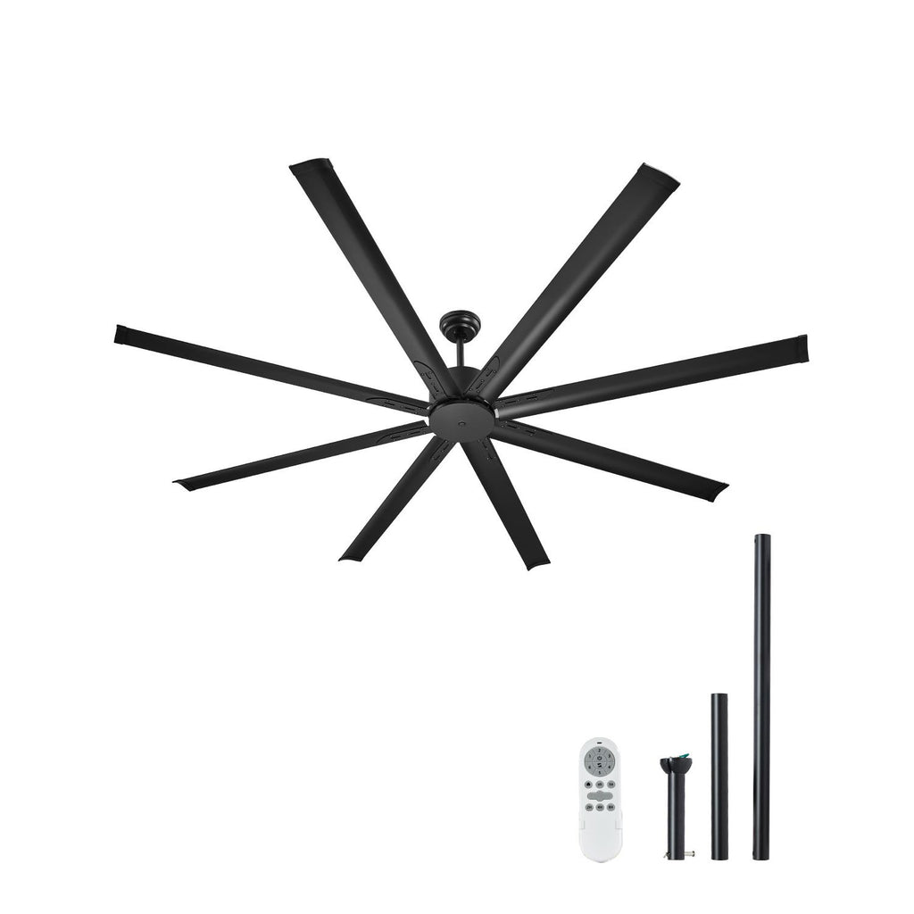 84 In Ceiling Fan without Light, 6-Speed Remote Control, Aluminum 8-Blade, Reversible DC Motor, Modern Low Profile Flush Mount Exterior Fan for Bedroom, Living Room, Patio, Indoor/Outdoor, Black