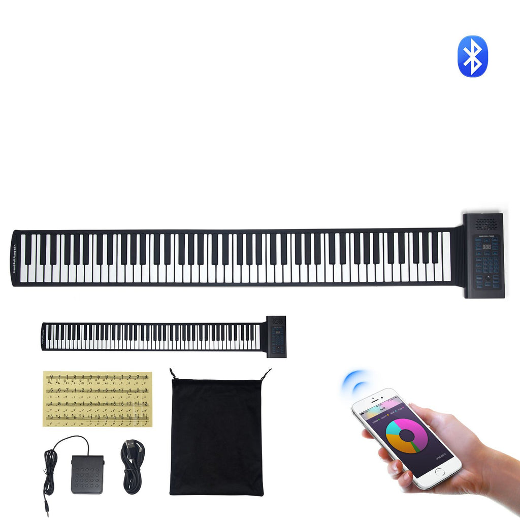 88 Keys Roll Up Keyboard Piano, 128 Rhythms, 128 Tones Portable Electric Digital Hand Roll Piano with Rechargeable Battery 2W Speaker LED Display 5 Ports MIDI Function, for Kids Beginners Adults