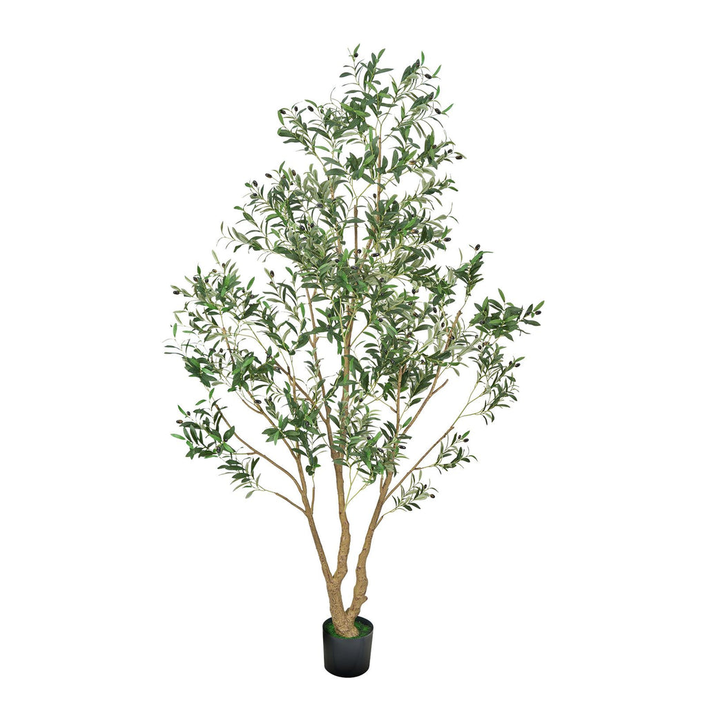 8FT Artificial Olive Tree with Black Pot, Tall Fake Tree with Natural Wood Trunk & Realistic Green Leaves and Fruits, Indoor Faux Plant for Home, Office, Living Room, Corner Decor