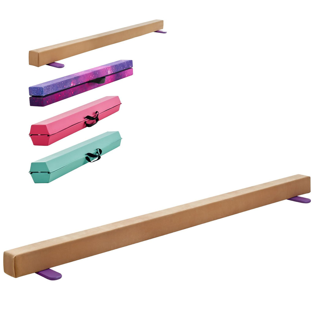 8FT Balance Beam for Kids, 350 LBS Stable Support Gymnastics Floor Beam with Non-Slip Wooden Mats, Wood-Core Gymnastics Training Equipment with Anti-Slip Bottom for Home and Gym, Yellow