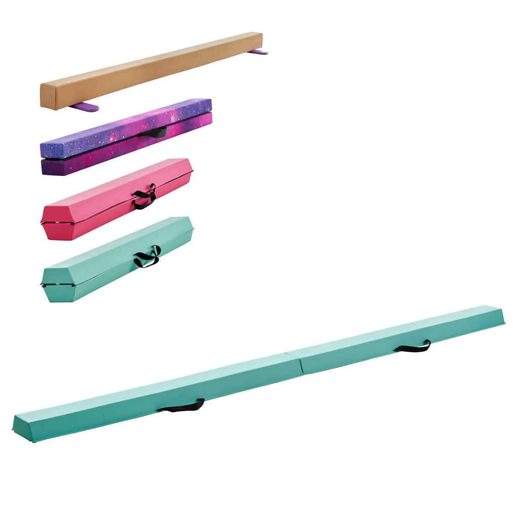 8FT Folding Balance Beam for Kids, 200LBS Stable Support Gymnastics Floor Beam with Non-Slip Mats, Gymnastics Training Equipment with Anti-Slip Bottom and Carrying Bag for Home Gym, Mint Green