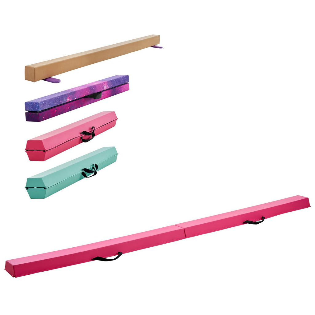 8FT Folding Balance Beam for Kids, 200LBS Stable Support Gymnastics Floor Beam with Non-Slip Mats, Gymnastics Training Equipment with Anti-Slip Bottom and Carrying Bag for Home Gym, Pink