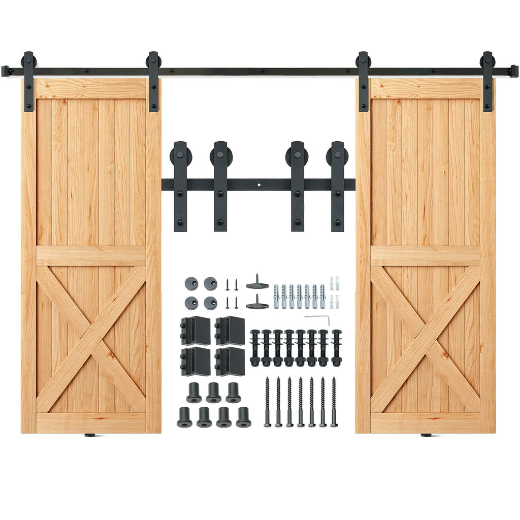 8FT Sliding Barn Door Hardware Kit, 330LBS Heavy Duty Barn Door Track Kit for Double Doors, Fit 3.7-4.3FT Total Wide and 1.3"-1.8" Thick 2 Door Panel, with Smooth & Silent Pulley (I Shape)