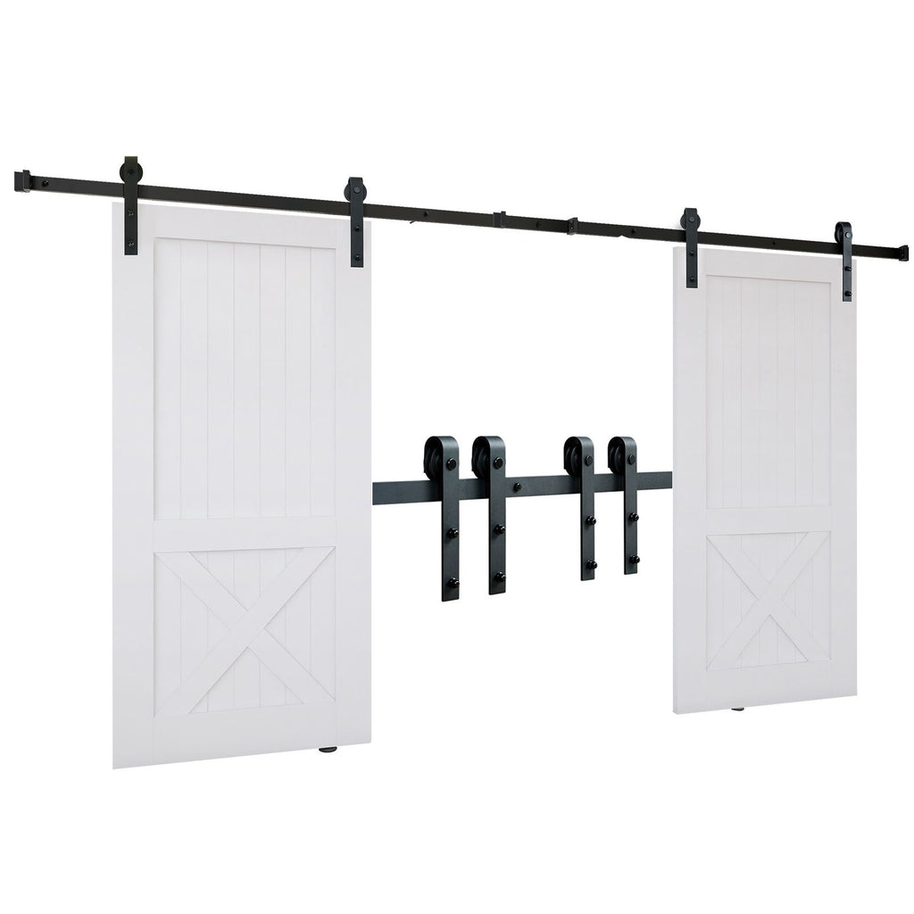 8FT Sliding Barn Door Hardware Kit, 330LBS Heavy Duty Barn Door Track Kit for Double Doors, Fit 3.7-4.3FT Total Wide and 1.3"-1.8" Thick 2 Door Panel, with Smooth & Silent Pulley (J Shape)