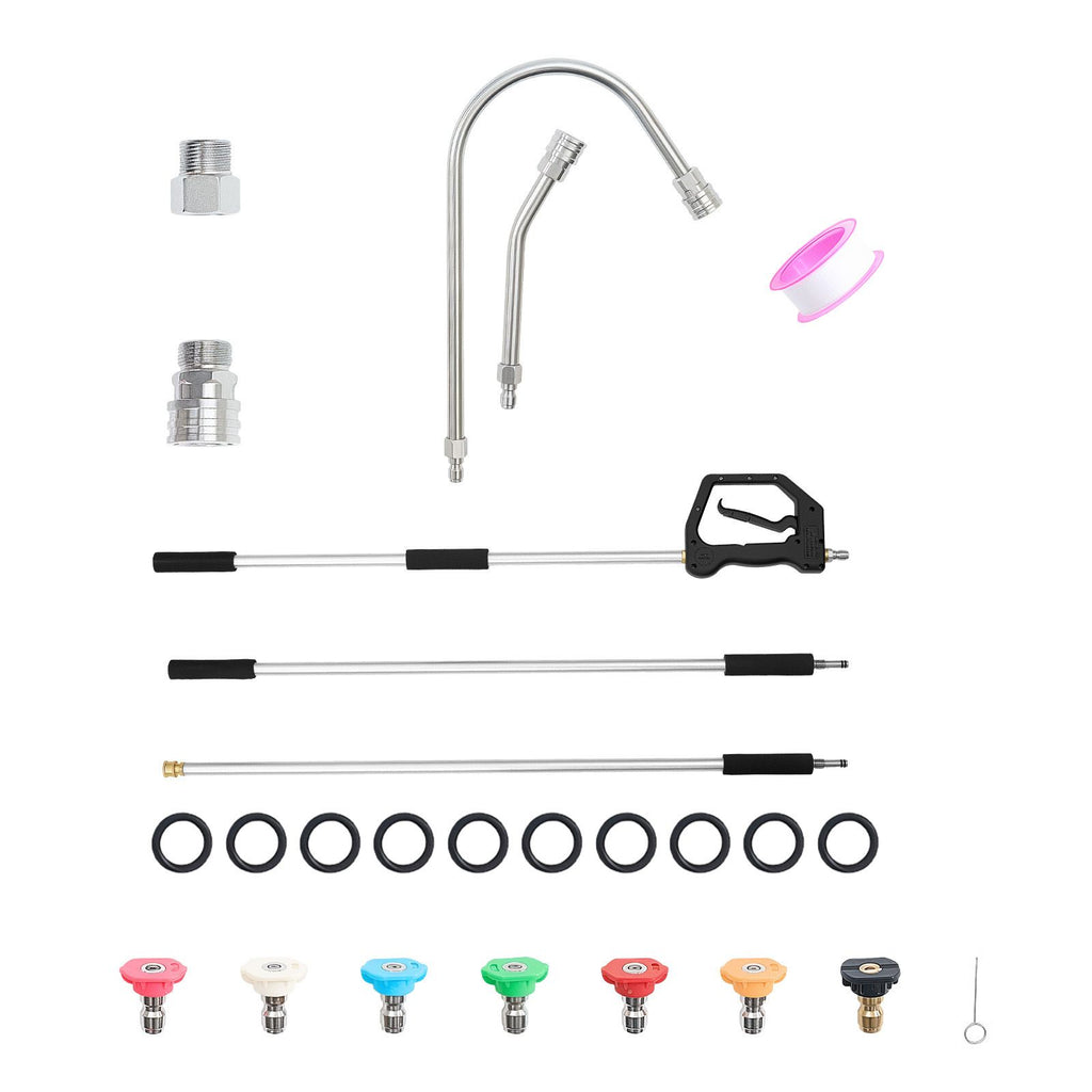 9 FT Pressure Washer Telescoping Wand, 3-Section with Power Washer Extension Wands, 7 Nozzles, Hose Adapter, Support Belt, Storage Bag, 4000 PSI Telescopic Gutter Cleaner for High Cleaning