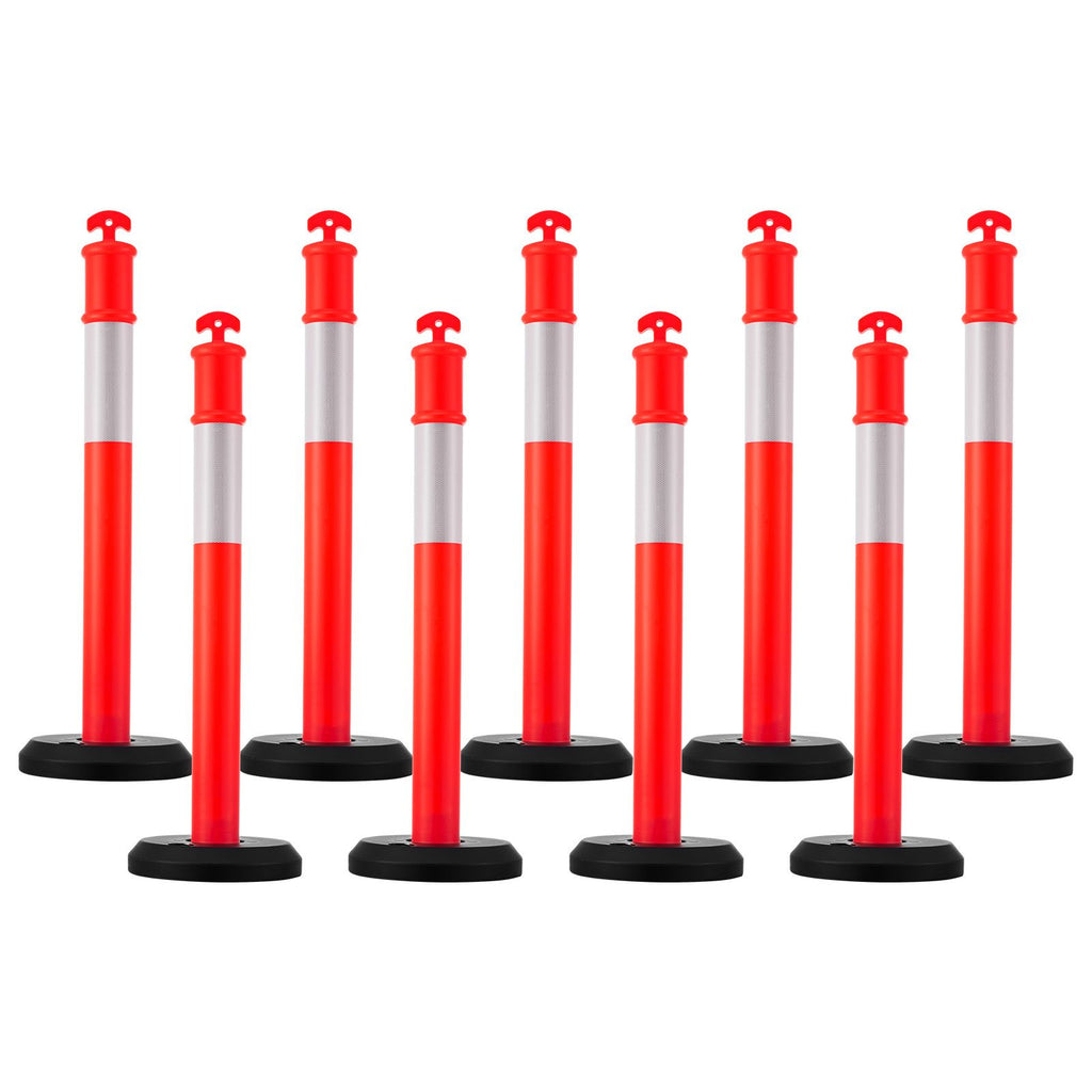 9 Pack Traffic Delineator Posts, 48 inches Traffic Safety Cones with Fillable Base and Reflective Strips, Heavy Duty Delineator Posts for Construction Site, Parking Lot, Crowd Control, Red