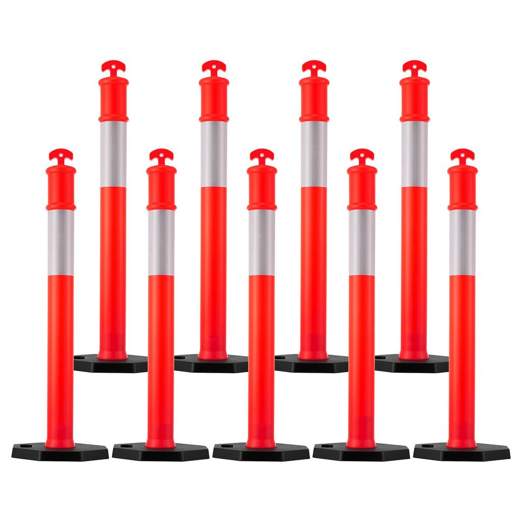 9 Pack Traffic Delineator Posts, 48 inches Traffic Safety Cones with Weighted Base and Reflective Strips, Heavy Duty Delineator Posts for Construction Site, Parking Lot, Crowd Control, Red