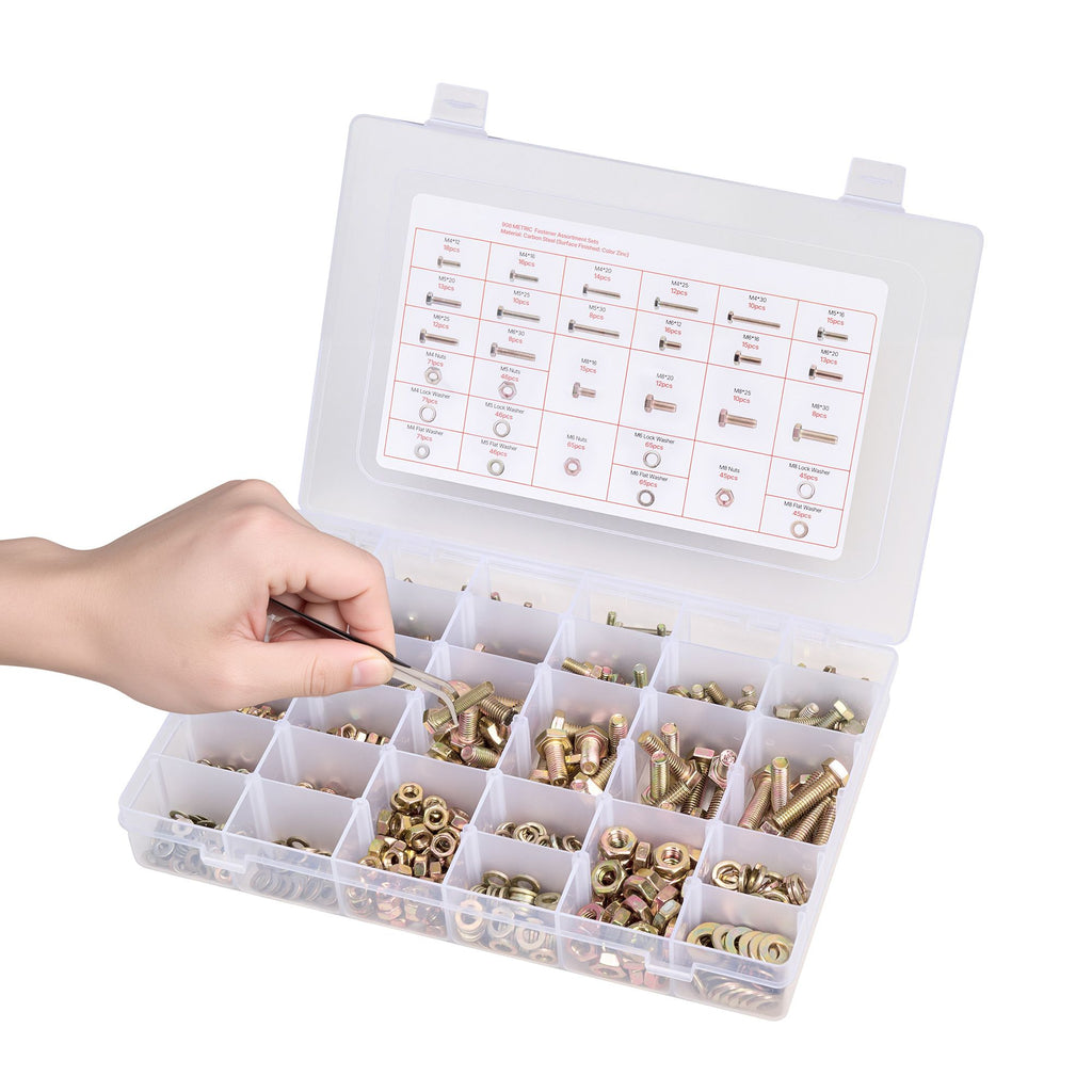 906 Pcs Bolts and Nuts Assortment Kit, Metric Machine Screws and Flat Washers, Alloy Steel M4/M5/M6/M8 Multiple Size, for Equipment Assembly, Vehicle Grade 8.8 Gold-Plated Galvanized image 2