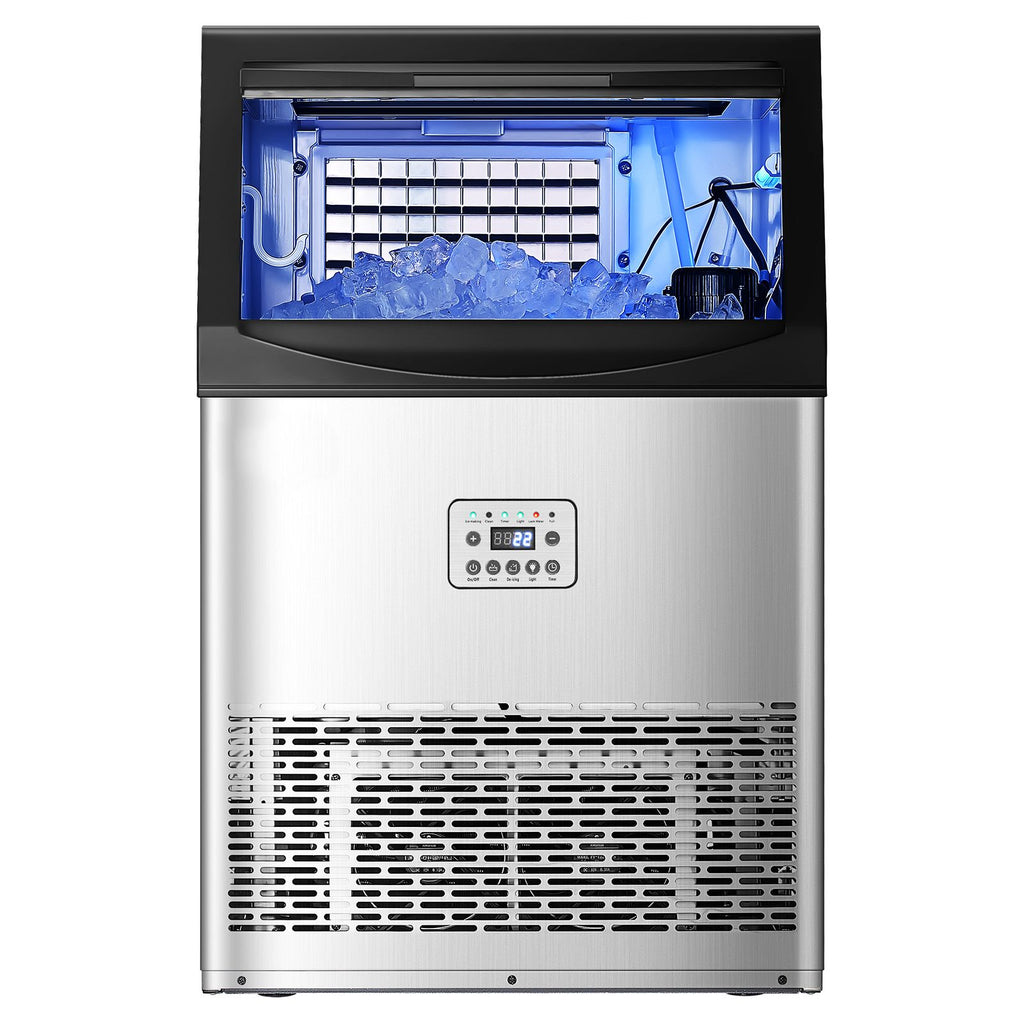 90lbs/24H Commercial Ice Maker Machine, 33lbs Storage Capacity Ice Maker with Drain Pump, 50 Ice Cubes in 15 Minutes, LED Digital Display Freestanding Self-Cleaning for Bar Office Restaurant