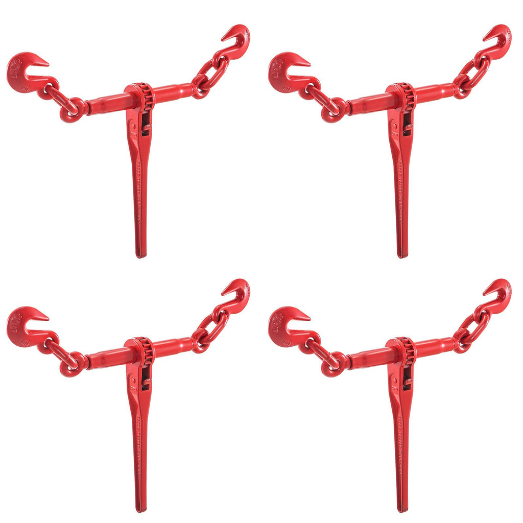 9215LBS 3/8\" – 1/2\" Ratchet Binders 9,215 LBS Secure Working Load, G70 Hooks and Adjustable Length, for Grade 70-80 Chains, Tie Down, Hauling, Towing, 4-Pack, Red