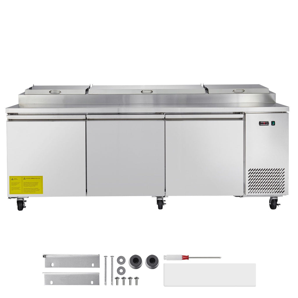 93"W Commercial Refrigerator, Pizza Prep Refrigerated Table, 20" Wide Countertop Food Prep Worktable, 30.8 Cu.Ft Single Door Salad Prep Fridge, 12 Pans Pizza Make Worktop with Cutting Board