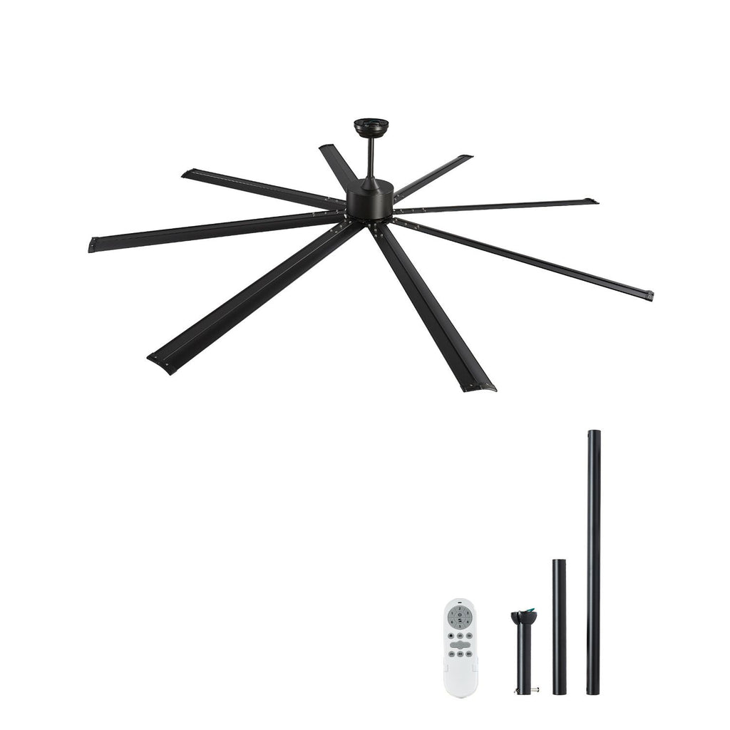 96 In Ceiling Fan without Light, 6-Speed Remote Control, Aluminum 8-Blade, Reversible DC Motor, Modern Low Profile Flush Mount Exterior Fan for Bedroom, Living Room, Patio, Indoor/Outdoor, Black
