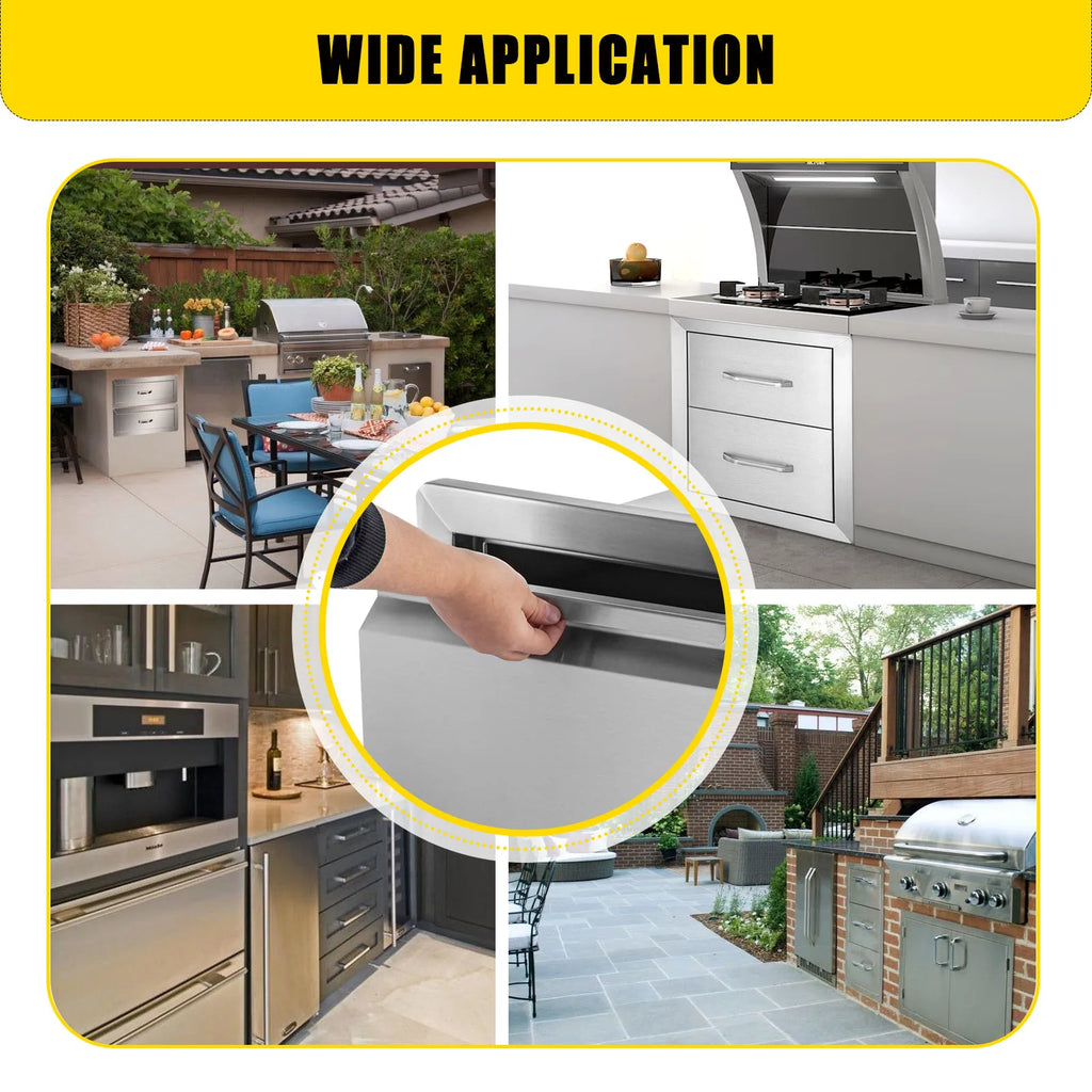 Stainless Steel Kitchen Locker Flush Mount Multiple Access Drawer with Food-grade Handle Patio Grill Station BBQ Island