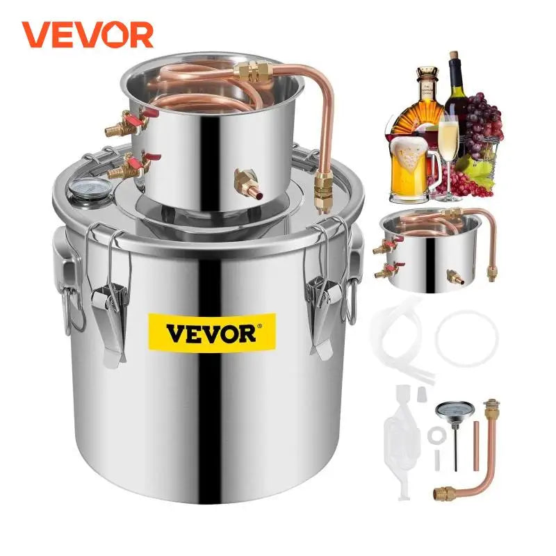 3 5 8 Gal Alcohol Distiller Alambic Moonshine Still Stainless Copper DIY Home Brew Water Wine Essential Oil Brewing Kit