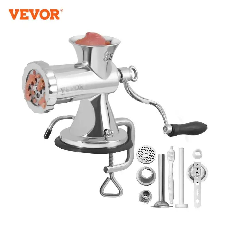 Manual Meat Grinder 304 Stainless Steel Hand Meat Grinder with Suction Cup + Steel Table Clamp Meat Mincer Sausage Maker