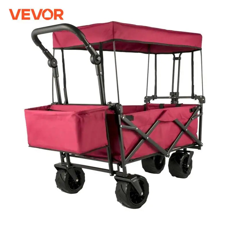 7In Wheel Folding Wagon Cart 220.5 Capacity W/ Adjustable Handle Pull Oxford Cloth Collapsible Outdoor Garden Trolley Cart