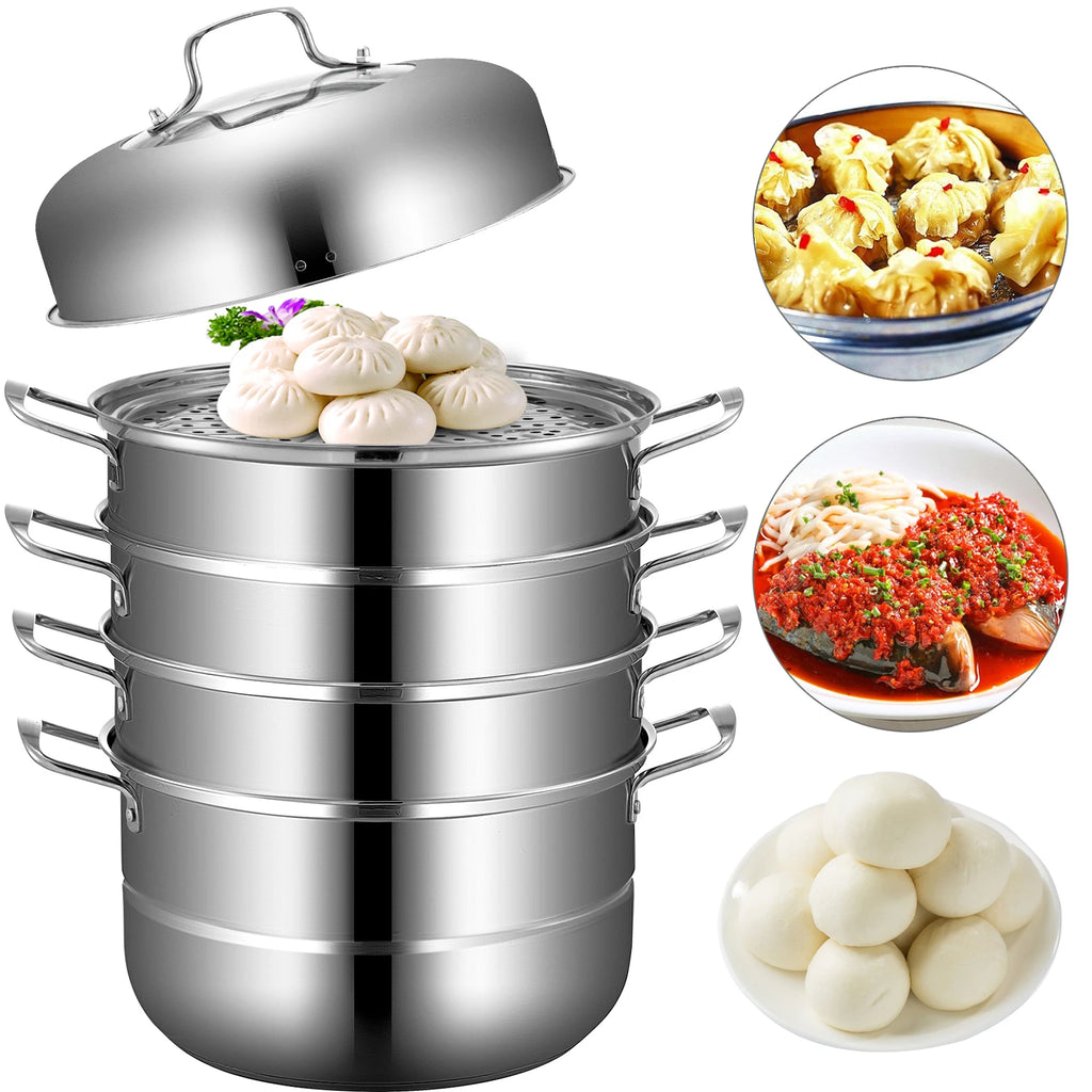 28/30cm Food Steamers 5 Titer Stainless Steel Steamers for Cooking Food Steamer Pot Set Suit for Gas Electric Grill Stove