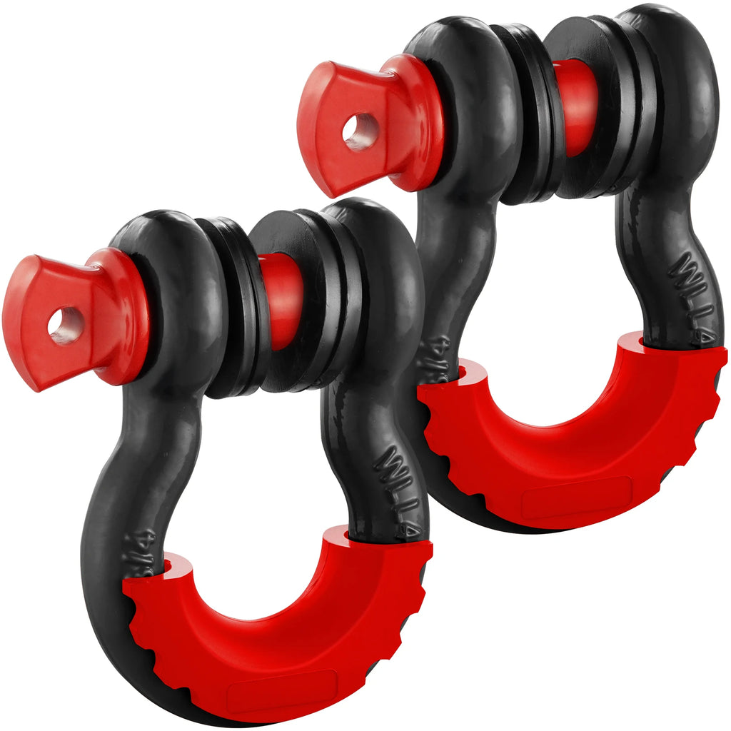 2Pcs 3/4" D-Ring Shackle 62832lbs Break Strength Bow Shackles with Isolator & Washers for Jeep Off-Road Vehicle Recovery
