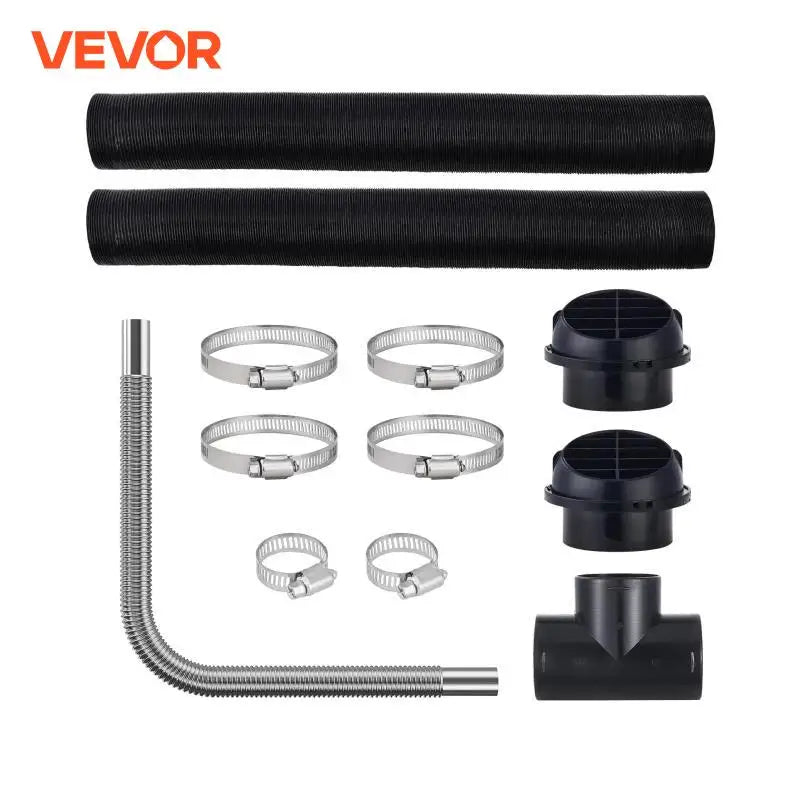 Diesel Heater Pipe Ducting Set, 3" Extendable Air Duct Hose, 1" Stainless Steel Exhaust Pipe, 2 Air Vents Tee Air Outlet