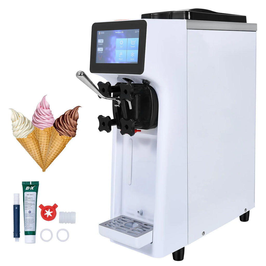 Commercial Ice Cream Maker, 10-20L/H Yield, 1000W Countertop Soft Serve Machine w/ 4.5L Hopper 1.6L Cylinder Touch Screen