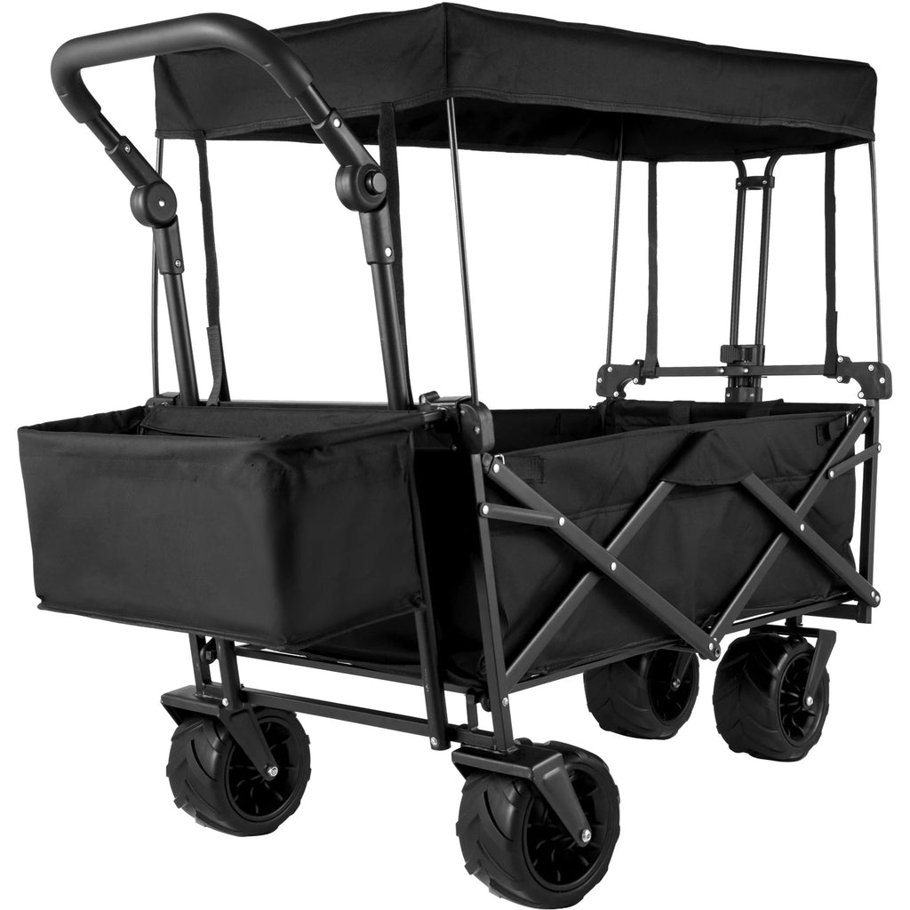Extra Large Collapsible Garden Cart Folding Wagon Utility Carts With Removable Canopy&Wheels Outdoor Camping Wagon Cart