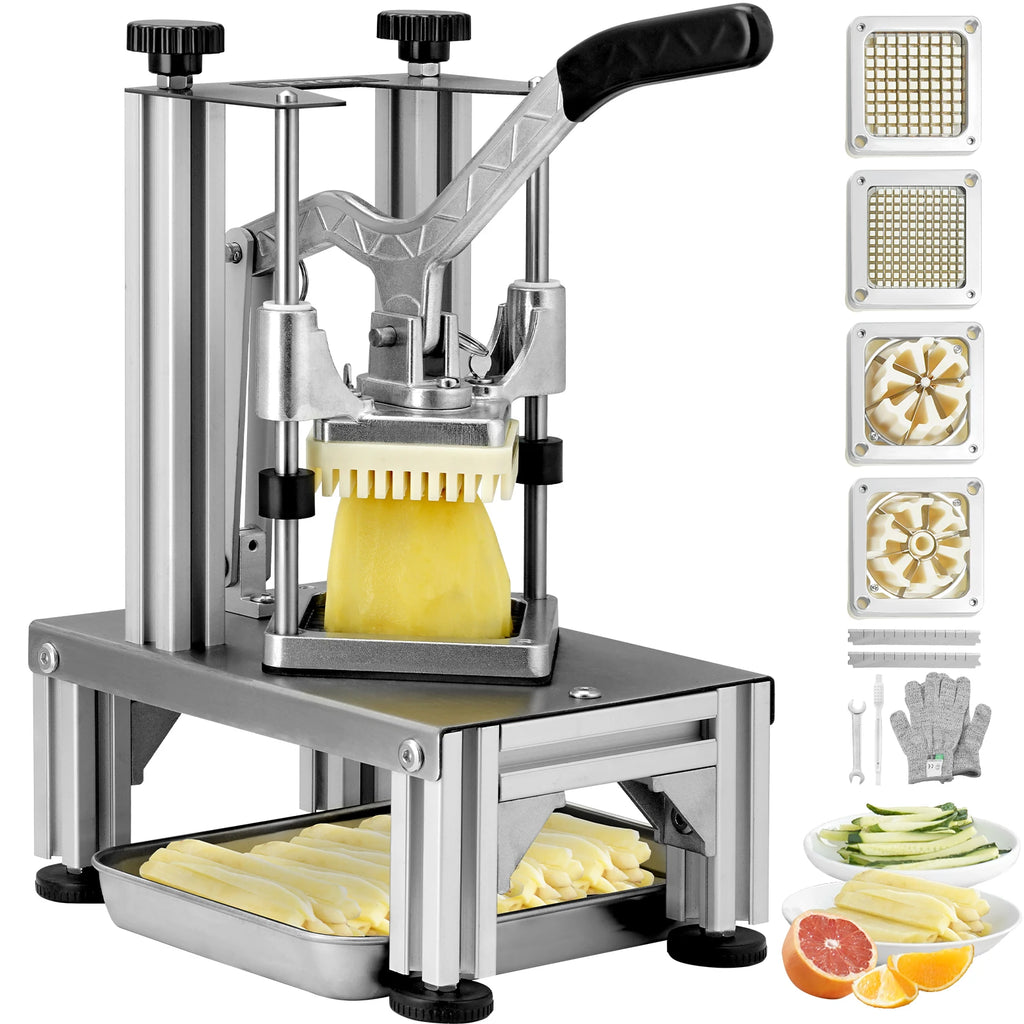 Commercial French Fry Cutter w/4 Replacement Blades,1/4″& 3/8″ Blade Easy Dicer Chopper,6wedge Slicer & 6wedge Apple Corer