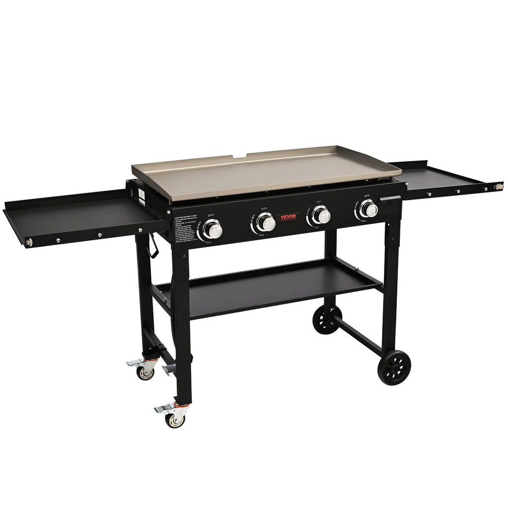 Commercial Griddle on Cart,17/22/36in Heavy Duty Manual Flat Top Griddle,Outdoor Cooking Station,Steel LPG Gas Griddle