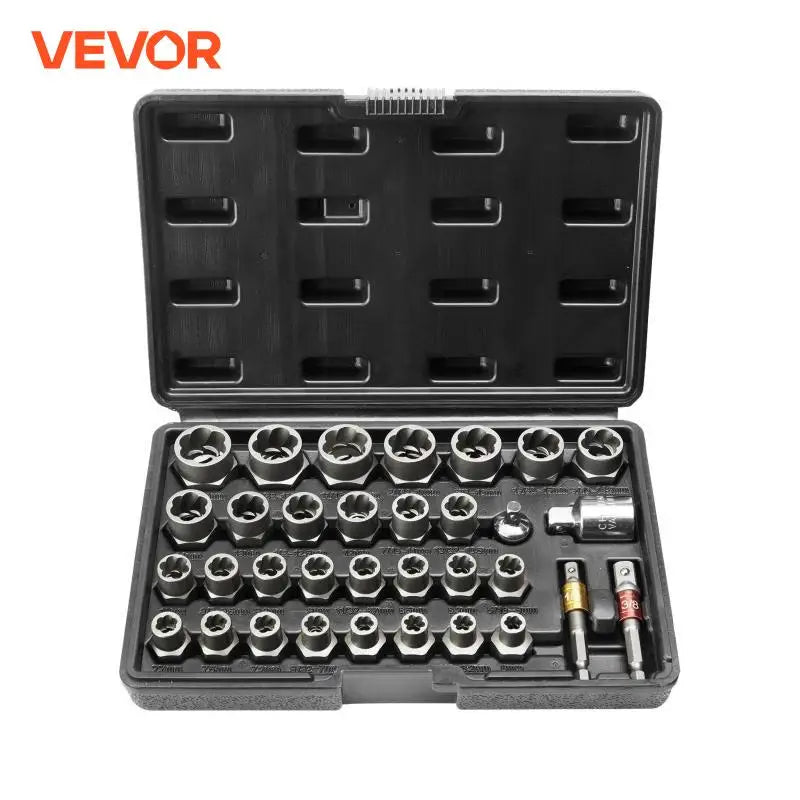 29PCs Bolt Extractor Set Bolt and Nut Remover Set 6mm to 10mm 13/32" to 3/4" CR-MO Steel Extraction Socket Set with Case