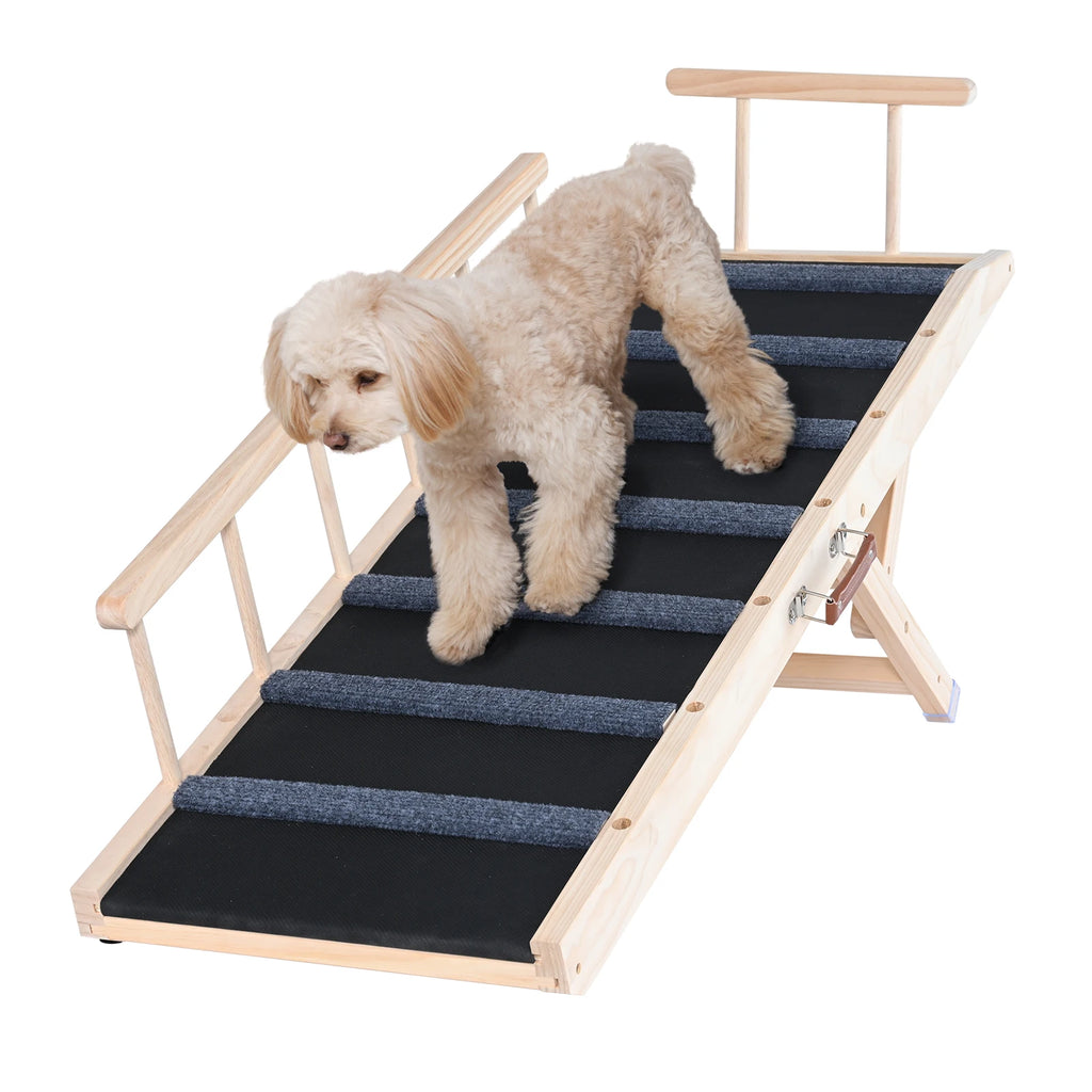 Dog Ramp Folding Ladder Anti-slip High Adjustable Wooden Pet Ramp Removable for Small Old Dog Climbing Stairs Sofa Car Bed