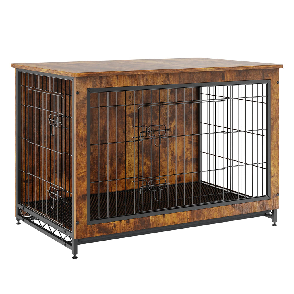 Dog Crate Furniture 38in Wooden Dog Crate W/Multi-Purpose Removable Tray Double Doors Modern Dog Kennel Indoor Up to 70lbs