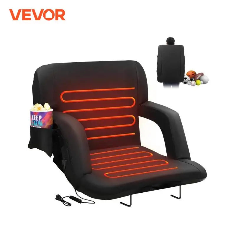 Double Heated Stadium Seat with Back Support 3 Level Heating Wide Bleacher Seat Folding Portable Padded Reclining Chair