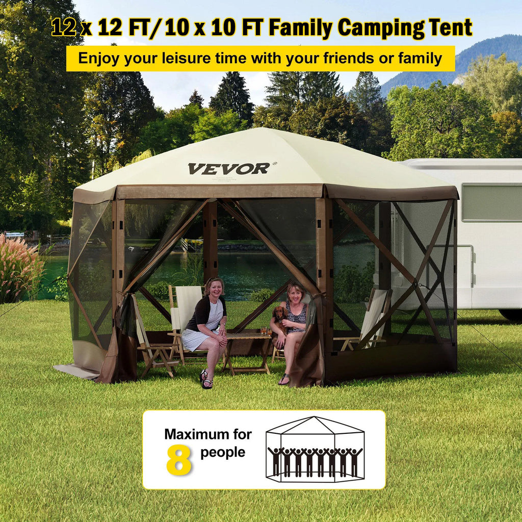 10x10/12x12FT Family Camping Tent - Canopy Screen Shelter with UV50+ Sun Protection Steel Frame Waterproof for 6 People