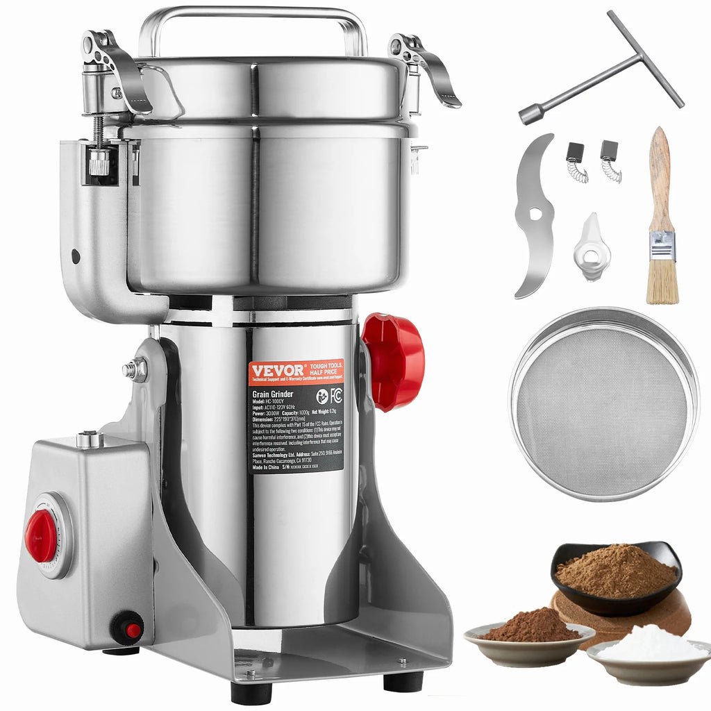 1000g Electric Grain Mill Grinder, High Speed 3000W Commercial Spice Grinders, Stainless Steel Pulverizer Powder Machine