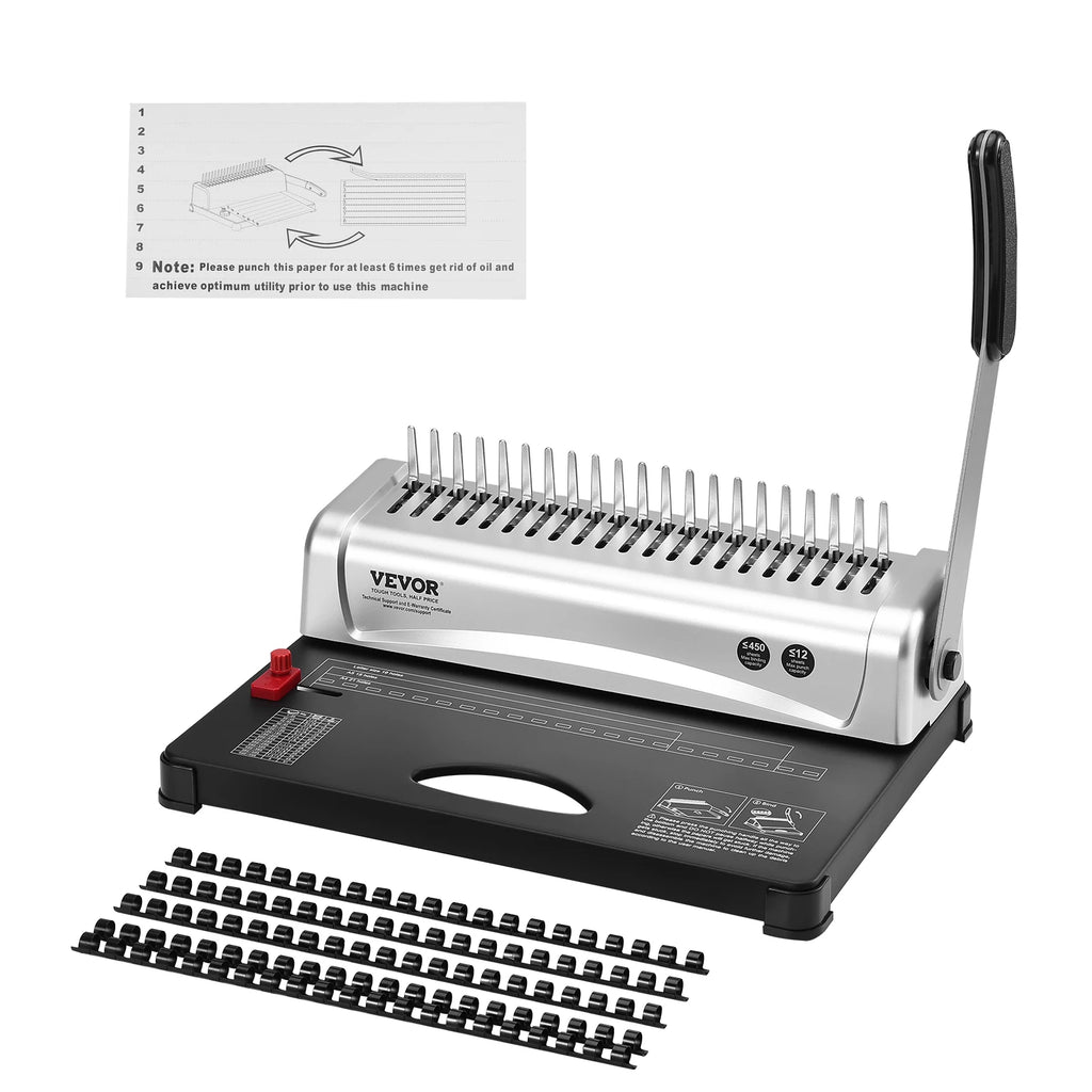 Binding Machine Comb Binding Machine 21-Holes Binding 450 Sheets Book Binder Machine w/ 100 PCS 3/8'' Comb for Letter Size