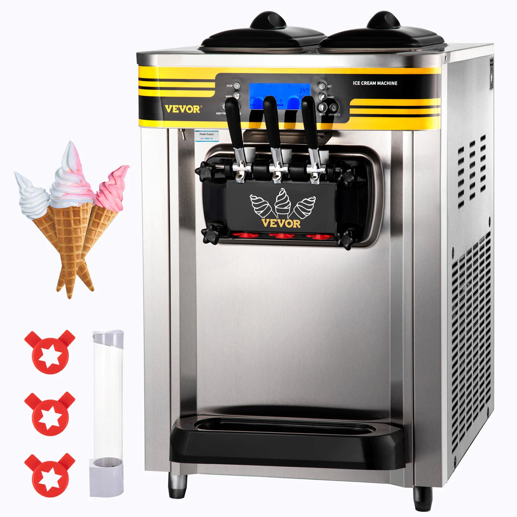Commercial Ice Cream Maker, 22-30L/H Yield,2350W Countertop Soft Serve Machine,Puffing Shortage Alarm, Frozen Yogurt Maker