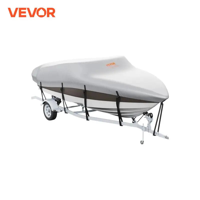 Boat Cover Trailerable Waterproof with Motor Cover Buckle Straps for V-Hull Tri-Hull Fish Ski Boat Runabout Bass Boat