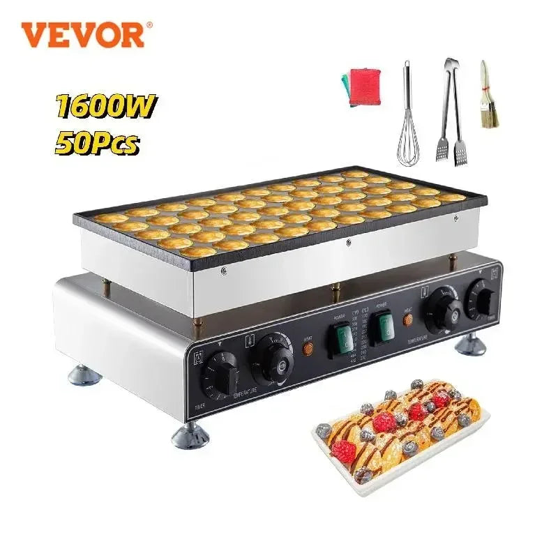Electric Waffle Maker & Pancake Machine, 50 Pcs Commercial Mini Dorayaki/Dutch Poffertjes Cooker with Non-Stick Plates.