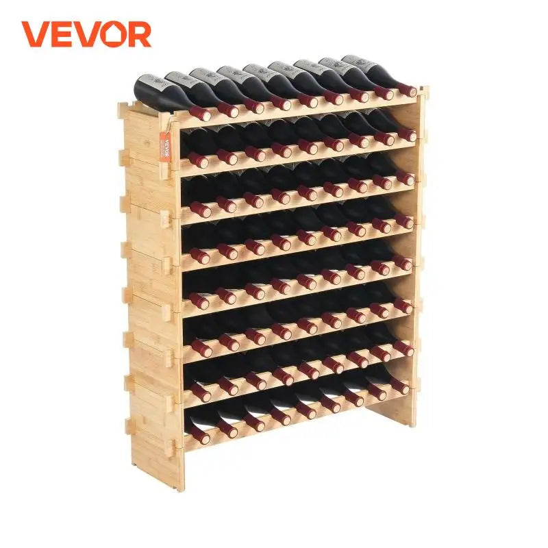 72 Bottle Upgrade Modular Wine Rack Pinot Bottles 8-Tier Bamboo Wood Floor Freestanding Wines Holder for KitchenBar Cellar