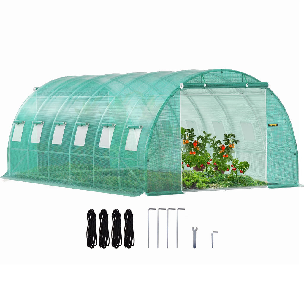 Walk-in Tunnel Greenhouse 20 x 10 x 7 ft Portable Plant Hot House with Galvanized Steel Hoops, 3 Top Beams For Plants Grow