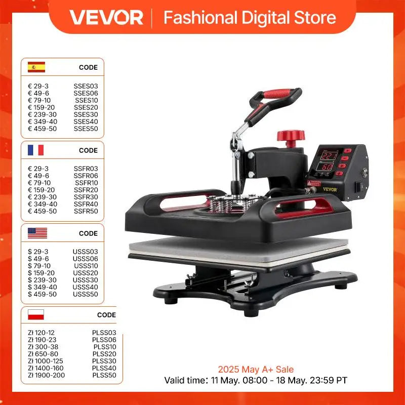 5/8in1 15x15"/12x15" Dual-tube Heating Insulation Cotton Heat Press Sublimation Machine 360° Swing Design for T-shirts Etc