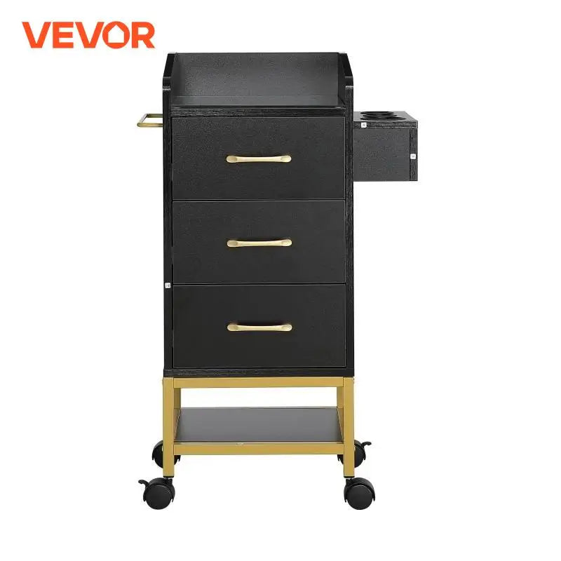 Beauty Salon Storage Trolley Cart, Glass Top Hair Salon Station Cabinet for Stylist with Drawer & Dryer Holder