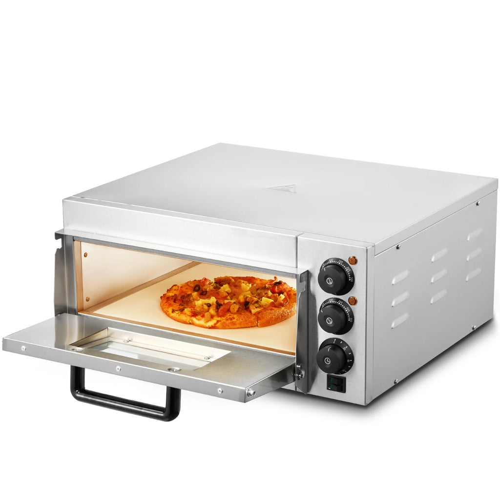 Pizza Oven, 14" Single Deck Layer, Stainless Steel Electric Pizza Oven with Stone and Handle, Multipurpose Pizza Maker