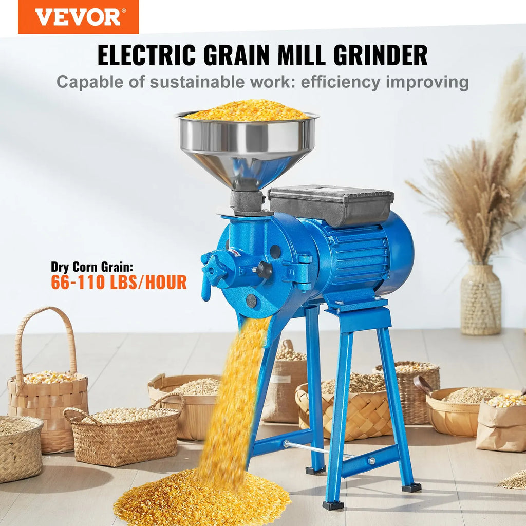 Electric Grain Mill Grinder,1500W Spice Grinder,Commercial Corn Mill w/Funnel,Thickness Adjustable Powder Machine,Dry,Wet